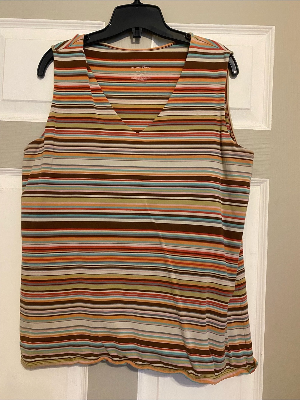 Vintage Cotton Ginny Sleeveless V-Neck Striped Tank Top